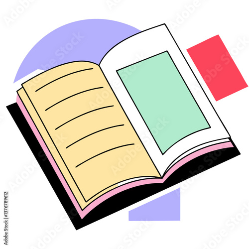 exquisite ethereal abstract Isometric open book. Clean lines, flat color, single-weight stroke. Scalable minimal design. VECTOR FORMAT with Scalable Design. museum quality