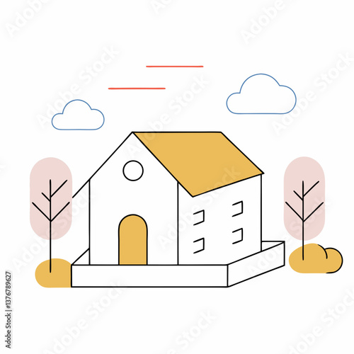 romantic pristine Isometric house with symmetrical design. Flat color, clean lines, crisp edges. Scalable minimal design. VECTOR FORMAT with Scalable Design. masterfully captured