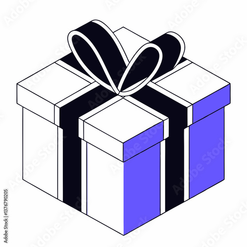 majestic mysterious geometric Isometric gift box with a ribbon. Flat color, sharp edges, clean lines. Scalable minimal design. VECTOR FORMAT with Scalable Design. handcrafted