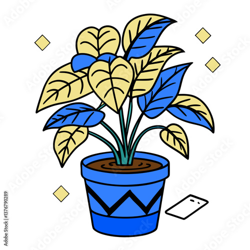 wonderful acclaimed Isometric plant in a pot. Clean lines, flat color, sharp edges. Minimal scalable design. VECTOR FORMAT with Scalable Design.