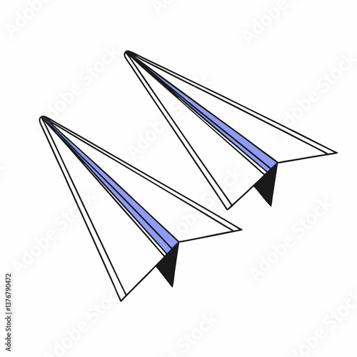 immaculate contemporary Isometric paper airplane. Crisp edges, flat color, symmetrical design. Scalable minimal design. VECTOR FORMAT with Scalable Design. refined