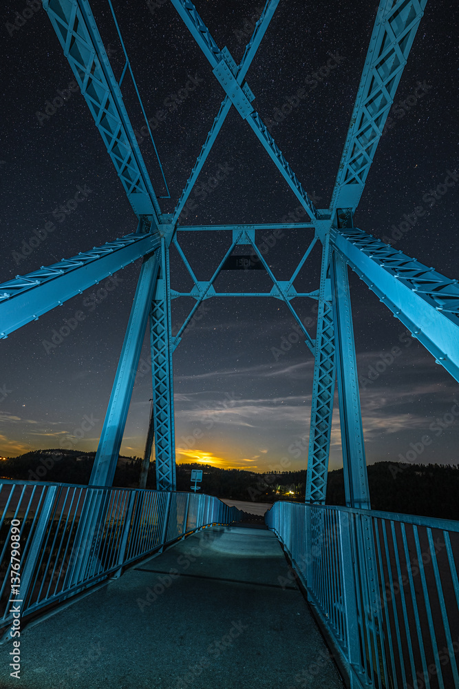Night Photography of the Bicycling Trail along the Chatcolet Lake, Idaho