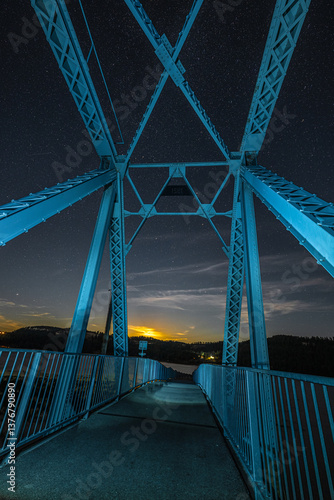 Night Photography of the Bicycling Trail along the Chatcolet Lake, Idaho