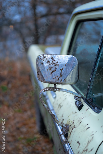 Obraz na płótnie Side Mirror of an Old Vintage Car w salonie