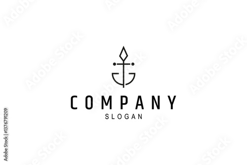 anchor logo with spear in simple flat design style
