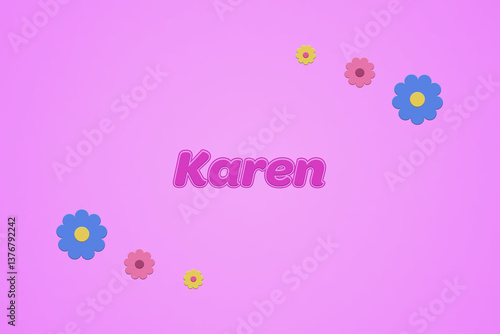 Fotografia Karen female girl name illustration in pink with blossoms, flowers