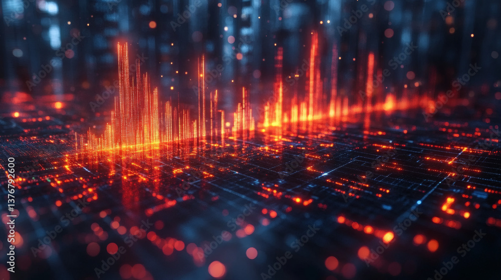 Naklejka premium Futuristic Glowing Cityscape At Night