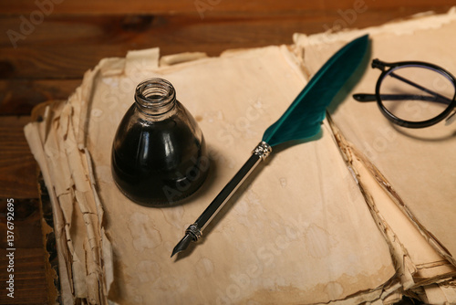 Old book with nib pen and i...
