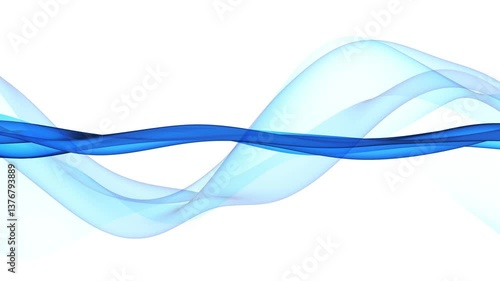 Abstract colorful wavy background in bright blue on white backdrop. Modern colorful wallpaper. Seamless loop animation. 3d rendering.