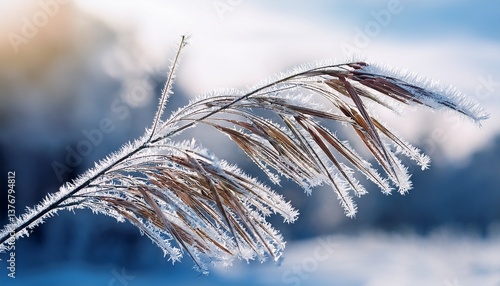 grass branches frozen in the ice frozen grass branch in winter branch covered with snow