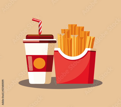Fast food vector with crispy fries and soda cup, perfect for menus, branding, and ads.