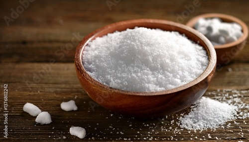 magnesium chloride flakes in a bowl on rustic wooden table