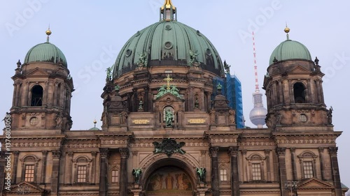 germany capital berlin city center buildings brandenburg gate dom and reichstag with german and europaian union flag