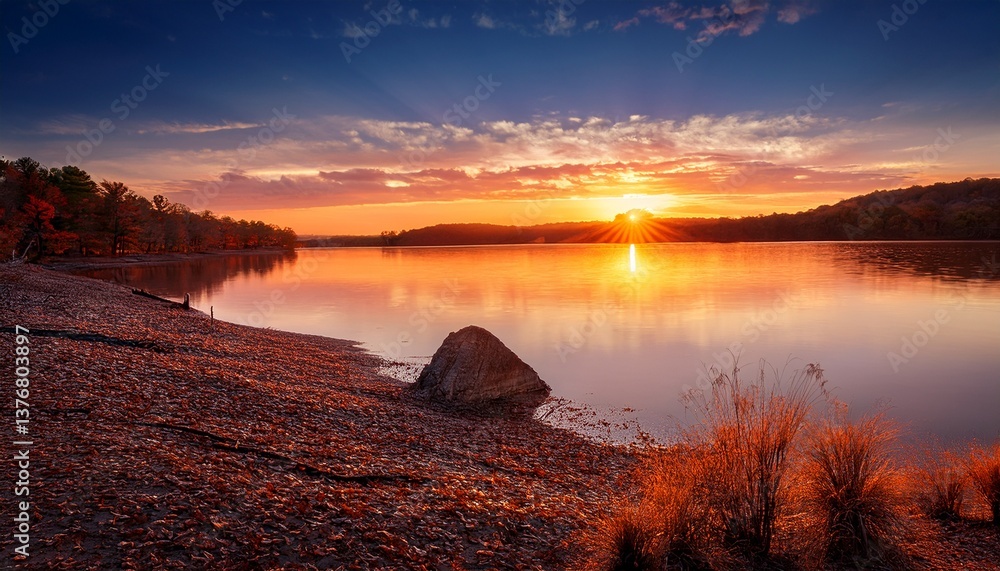 Naklejka premium beautiful sunset on beaver lake near rogers arkansas