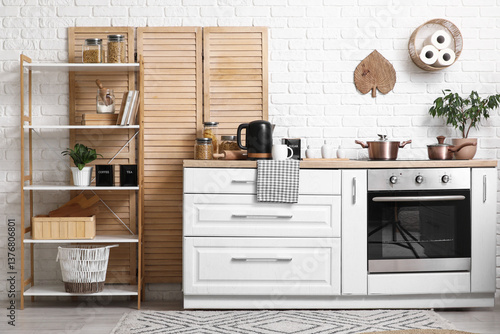 Interior of kitchen with el...