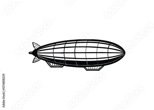 Silhouette of an airship isolated on a white background