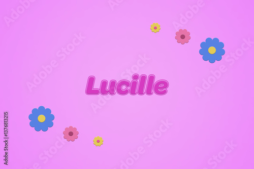 Bild auf Leinwand Lucille female girl name illustration in pink with blossoms, flowers