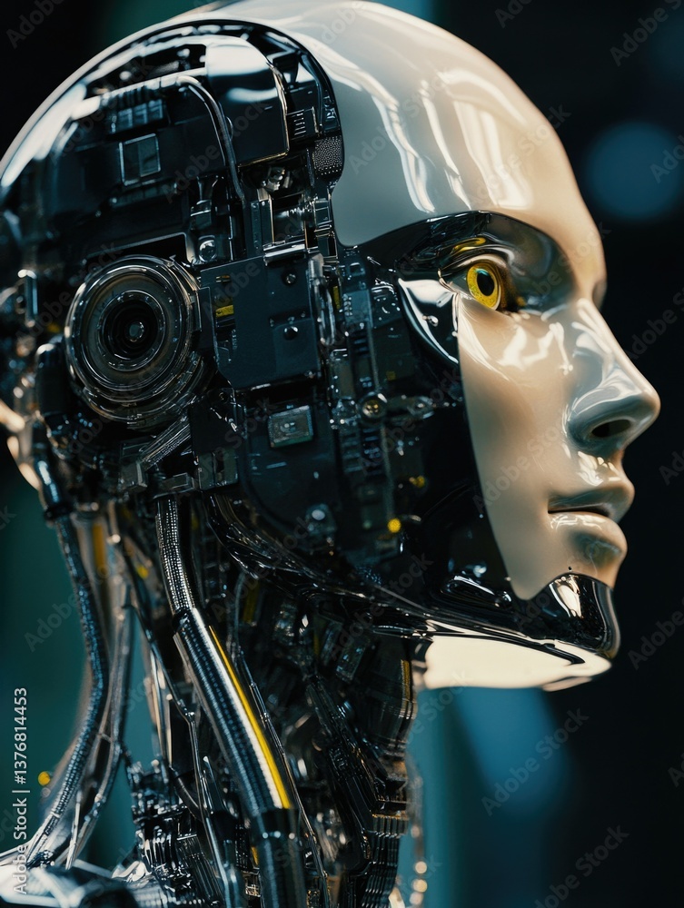 A humanoid robot with a mechanical face, advanced technology and AI capabilities. A humanoid robot with a mechanical face, advanced technology and AI capabilities.
