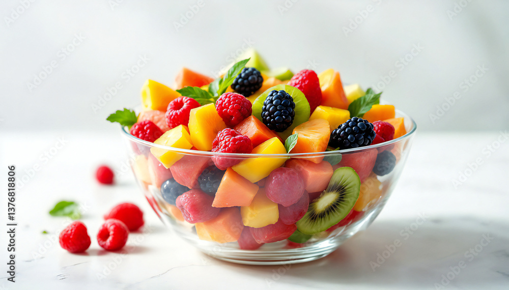 A vibrant bowl of freshly cut fruit, showcasing the beauty of nature's colorful bounty. A beautiful arrangement of ripe mango, raspberry, kiwi and blackberry. A vibrant bowl of freshly cut fruit, showcasing the beauty of nature's colorful bounty. A beautiful arrangement of ripe mango, raspberry, kiwi and blackberry.