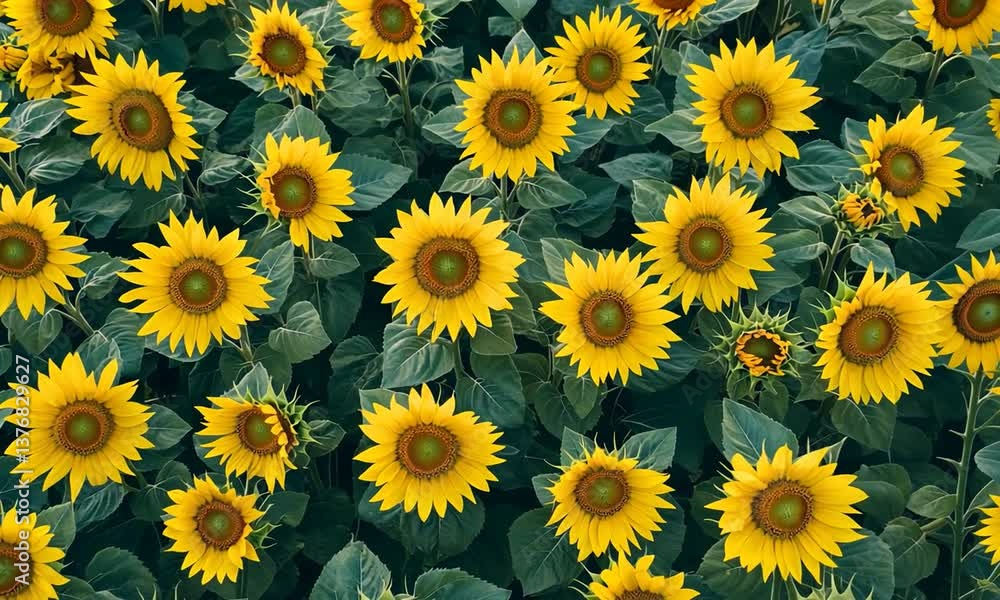Vibrant sunflower field with bright yellow blooms under clear blue sky, showcasing nature's beauty Vibrant sunflower field with bright yellow blooms under clear blue sky, showcasing nature's beauty