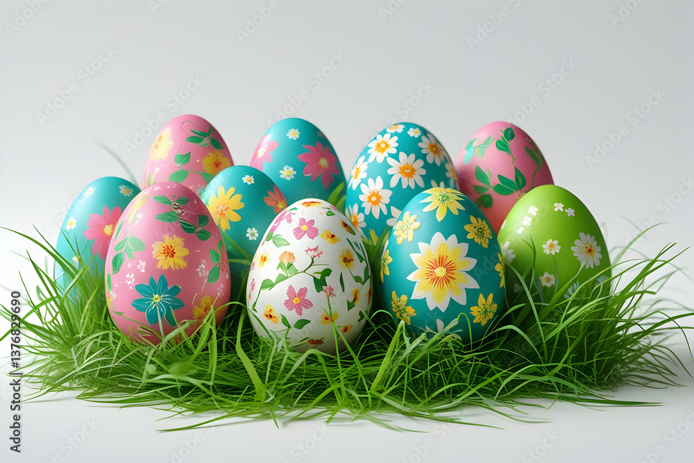 A vibrant, fresh spring green grass lawn edge border, adorned with daisy flowers isolated against a transparent background,Colorful Easter eggs decorated with patterns, nestled in lush green grass . A vibrant, fresh spring green grass lawn edge border, adorned with daisy flowers isolated against a transparent background,Colorful Easter eggs decorated with patterns, nestled in lush green grass .