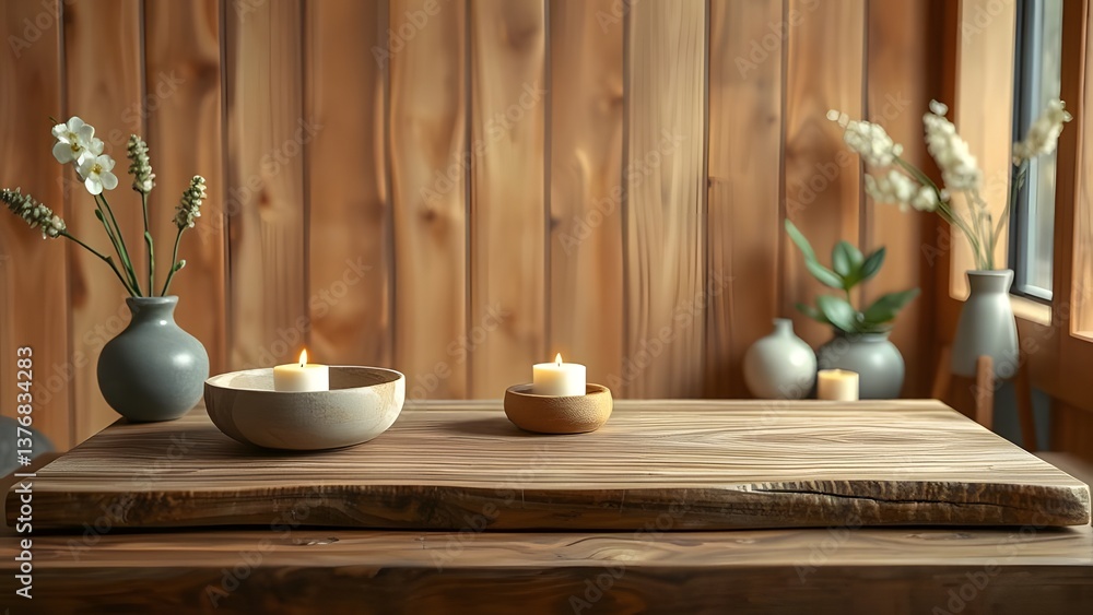 Serene Morning Shadows on Textured Wooden Surface in Minimalist Arrangement Serene Morning Shadows on Textured Wooden Surface in Minimalist Arrangement