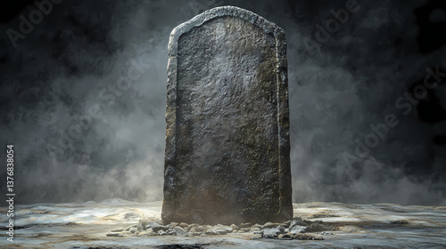 Ancient stone tablet - isolated 3d render of weathered headstone. Mystic Stele. Illustration