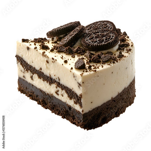 Oreo Cheesecake Piece with Cookies Isolated on Transparent Background