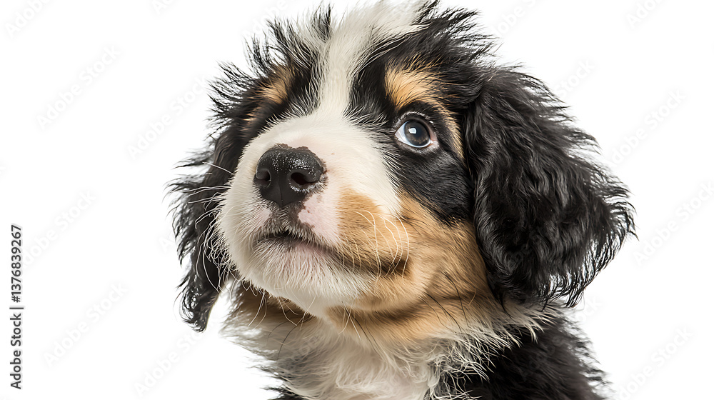 Fototapeta premium A black and white dog with brown and white fur. AI Generated