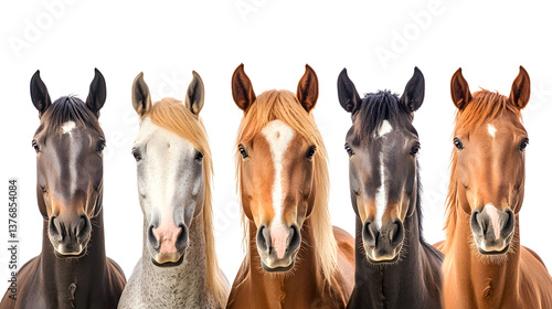 horse collection (portrait, standing), animal bundle isolated on a white background as transparent PNG