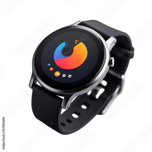 Stylish Smartwatch with Black Band Notification Isolated on Transparent Background