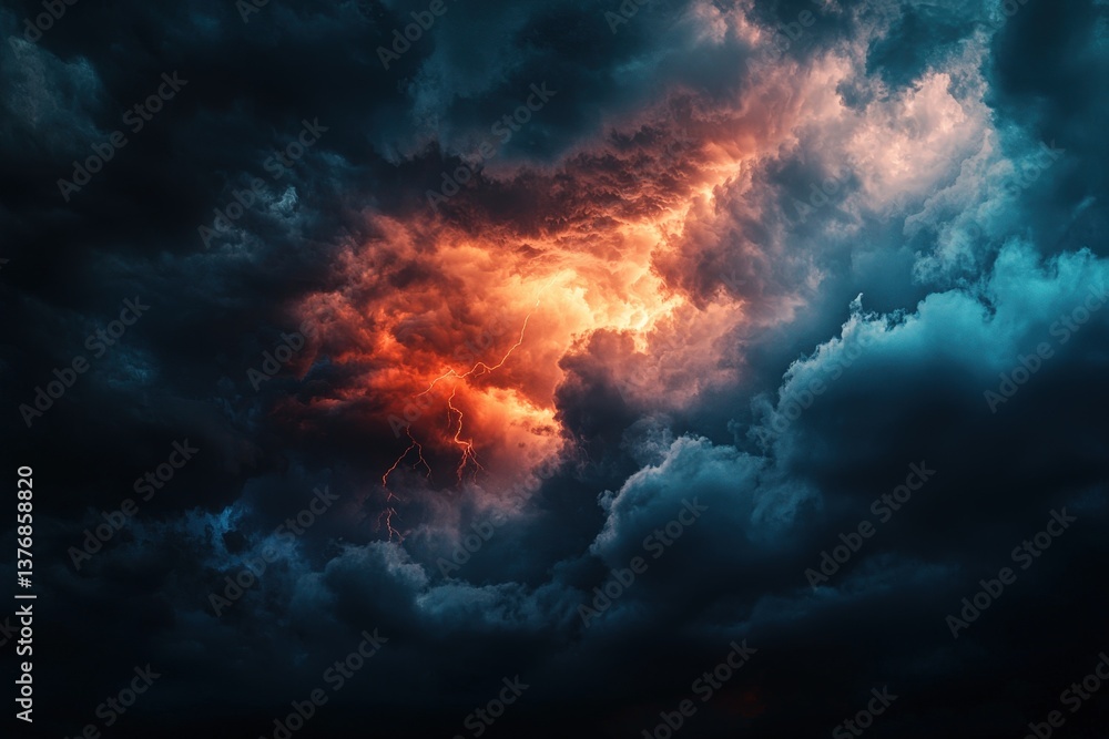 Fototapeta premium Dark sky with heavy clouds converging and a violent storm before the rain
