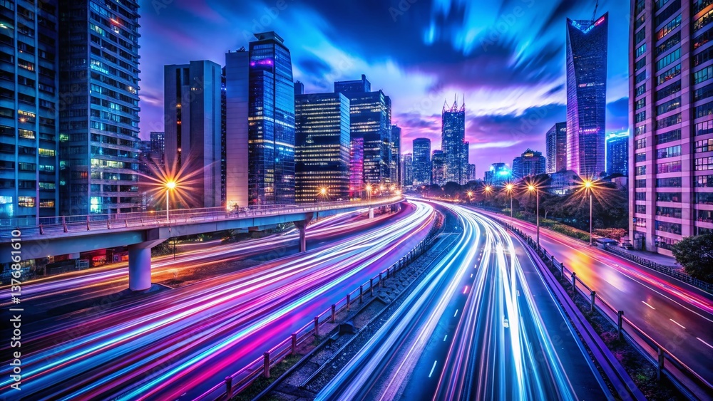Fototapeta premium Abstract Light Trails Cityscape Night Long Exposure Photography