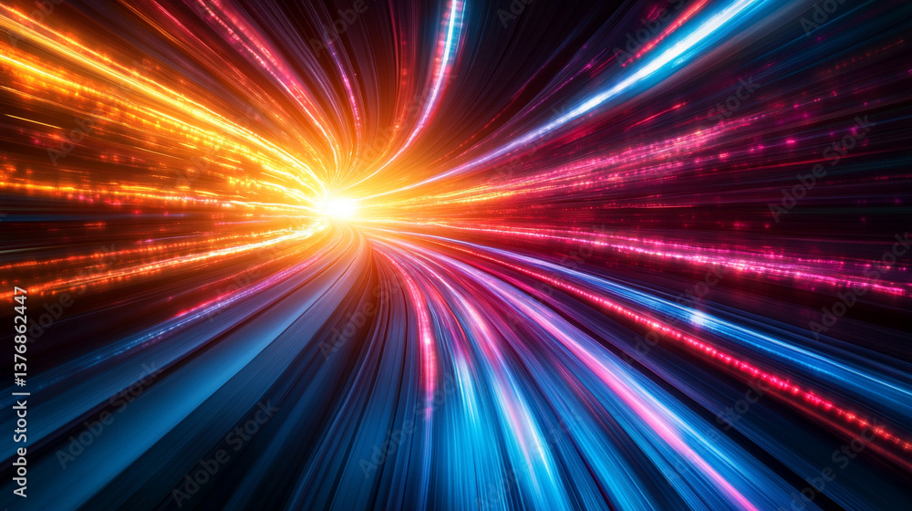 Vibrant techno colorful light beams symbolizing energy and movement illuminate a lively, modern corridor, conveying a sense of speed, innovation, and futuristic technology.
Vibrant techno colorful light beams symbolizing energy and movement illuminate a lively, modern corridor, conveying a sense of speed, innovation, and futuristic technology.