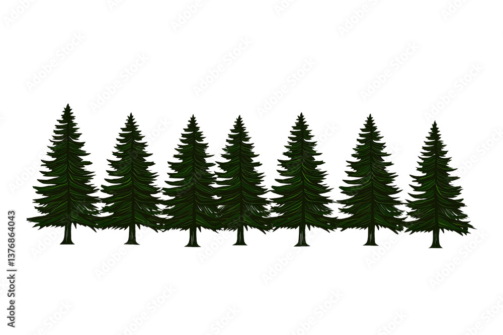 Obraz premium A dense row of evergreen trees showcasing lush green foliage, perfect for conveying a sense of tranquility in nature.