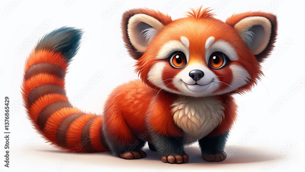 Adorable Cartoon Red Panda, Left-Facing, Cute Animal Illustration, Copy Space Adorable Cartoon Red Panda, Left-Facing, Cute Animal Illustration, Copy Space