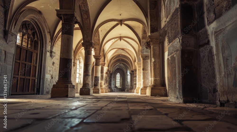 Fototapeta premium Fantasy medieval gallery in the castle.