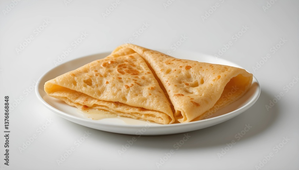 Roti Canai folded into quarters, elegantly arranged on a white ceramic dish