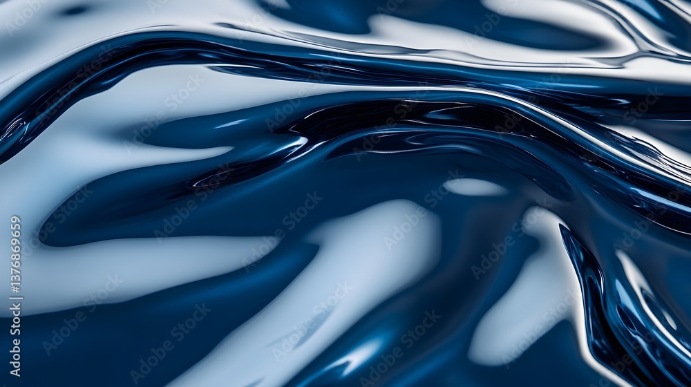 Abstract image of flowing dark blue liquid with glossy reflections and smooth undulating surface texture. Abstract image of flowing dark blue liquid with glossy reflections and smooth undulating surface texture.