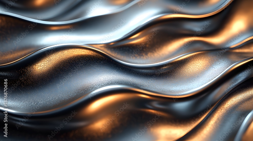Abstract liquid metal waves flow with warm golden highlights creating a luxurious elegant and modern background texture. Abstract liquid metal waves flow with warm golden highlights creating a luxurious elegant and modern background texture.