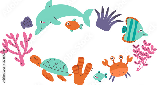 Ocean Creatures Circle Frame