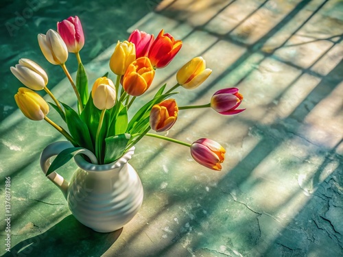 Aerial View of Spring Tulips in a Classic Vase - Elegant Floral Arrangement