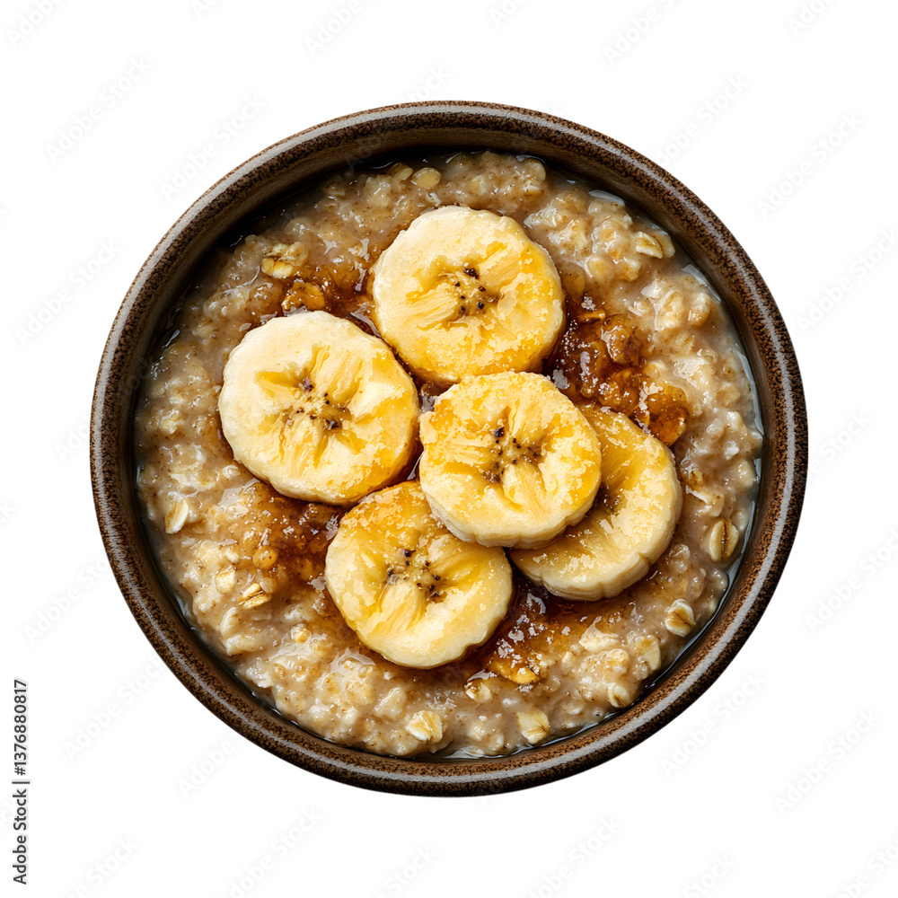 Steel Cut Oatmeal with Caramelized Bananas Isolated on Transparent Background Steel Cut Oatmeal with Caramelized Bananas Isolated on Transparent Background