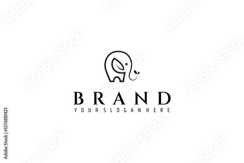 elephant logo with leaves in simple linear design