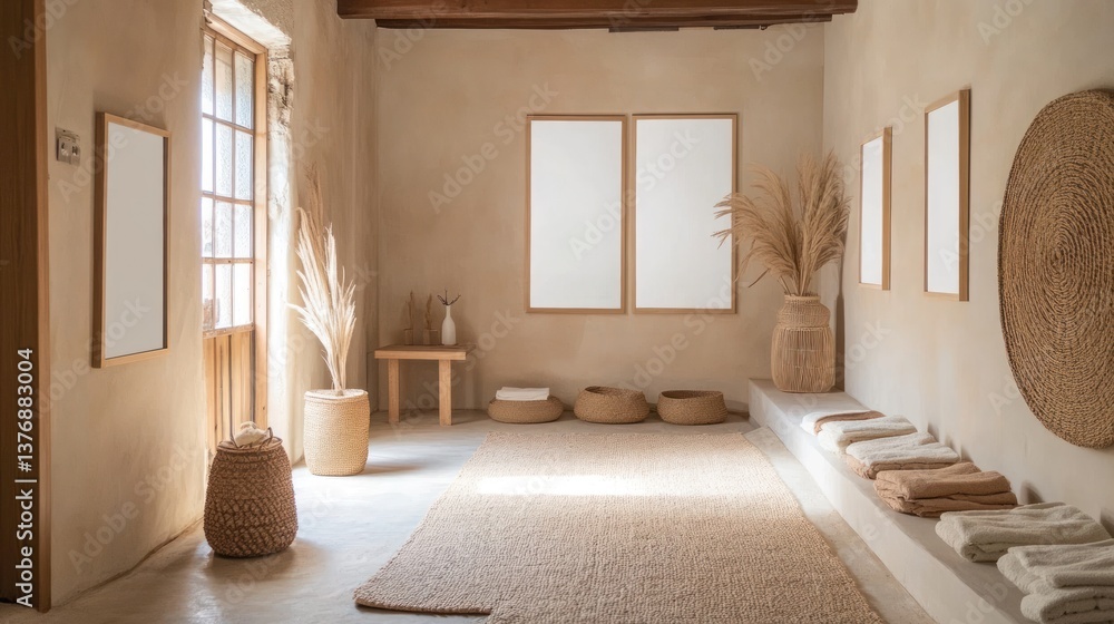 Fototapeta premium Beige Minimalist Room with Natural Decor