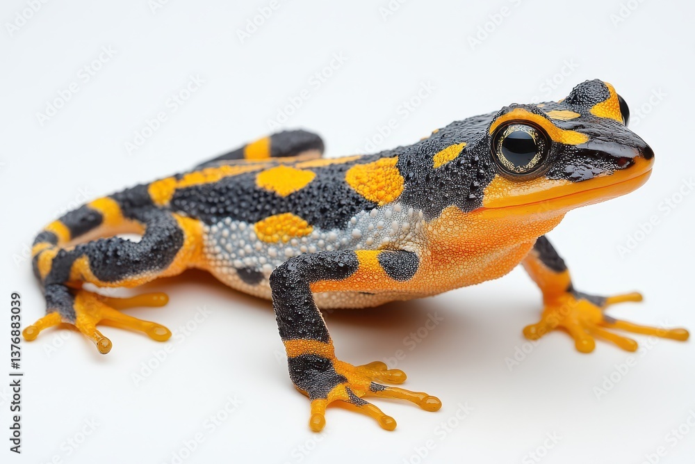 Obraz premium Brightly colored frog poses on a white surface
