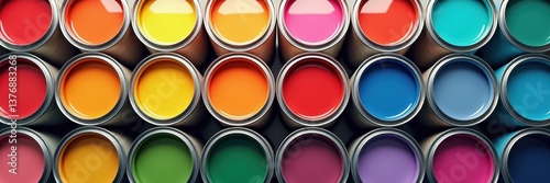 Array of Vibrant Paint Cans for Art and Design