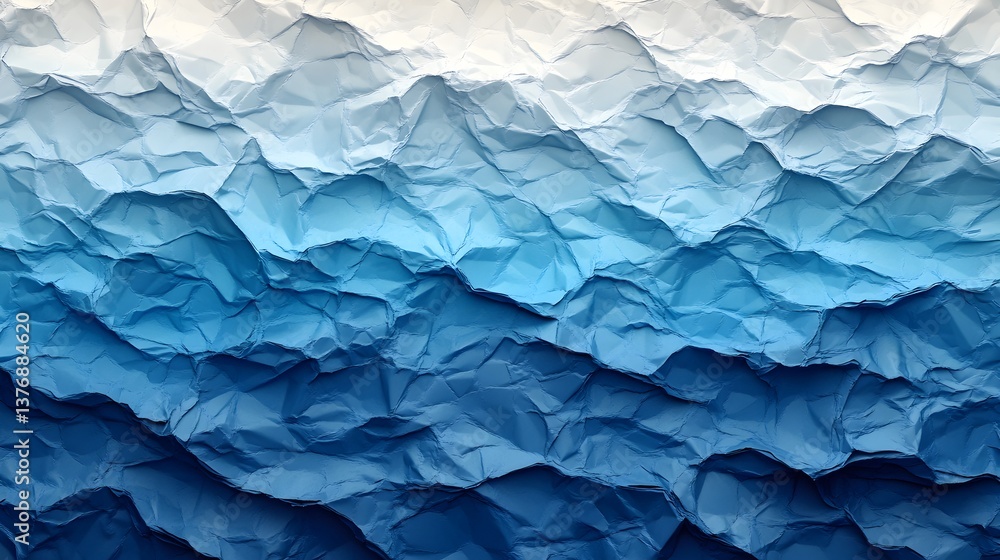 Obraz premium Abstract blue crumpled paper texture background with gradient color showing a mountainous landscape effect ideal for design projects and