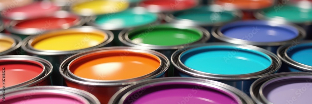 Vibrant Palette: Open Paint Cans Displayed Closely Vibrant Palette: Open Paint Cans Displayed Closely