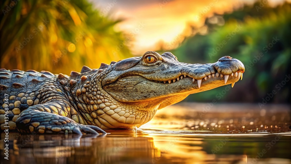 Fototapeta premium Candid Close-up of a Crocodile Resting in the Sun